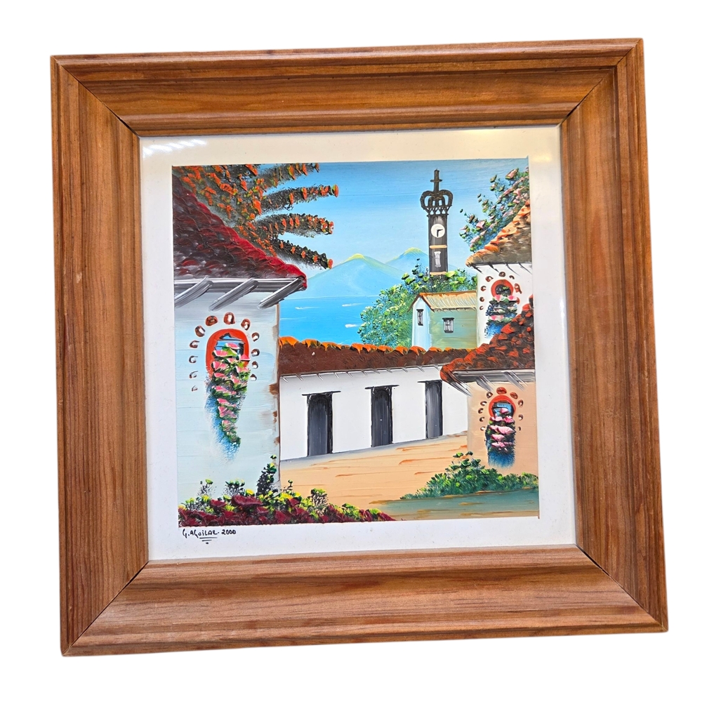 ⭐️G. Aguilar Hand Painted Tile Of A Village 10x10